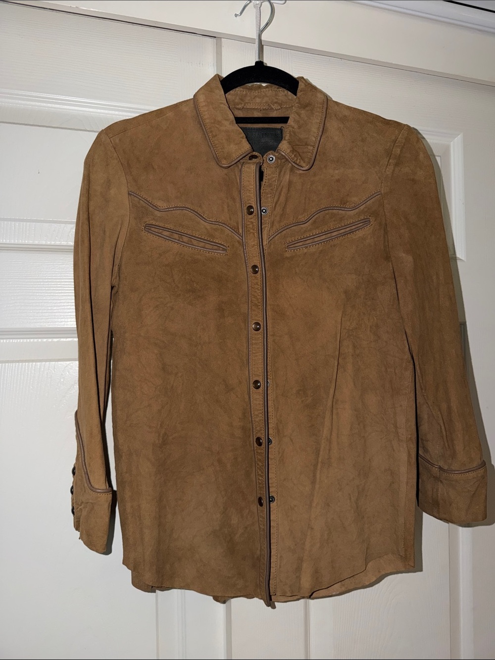 All Saints Tan 100% Leather Suede Shirt